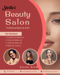 Red Pastel Beauty Salon And Spa Service Advertising Flyer Instagram Portrait template