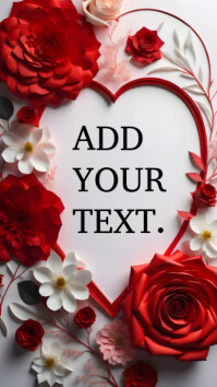 Red Pastel Elegant Heart Frame Floral Card Template | Editable Love & Valentine Greeting Design Digi Affichage numérique (9:16)