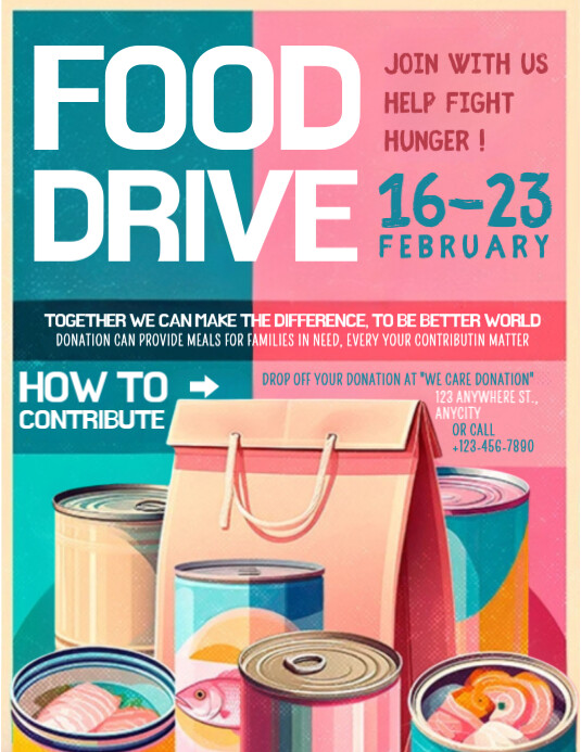 Red Pastel Food Drive Donation Flyer (us Letter) template