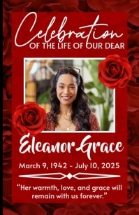 Red Pastel Funeral Memorial Announcement Flyer Half Page Wide template