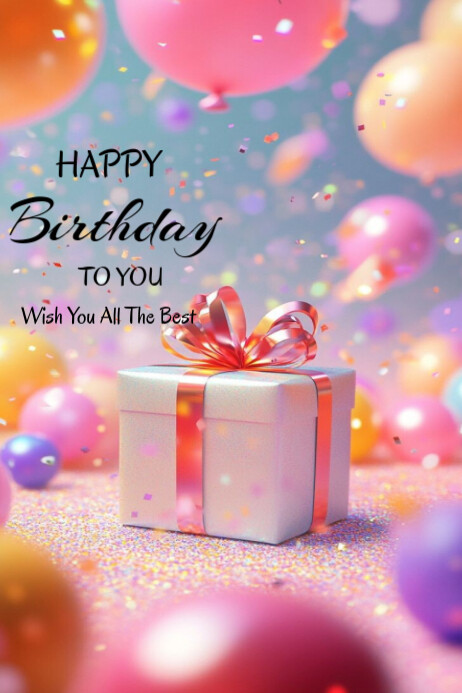 Red Pastel Happy Birthday To You  Poster 海报 template