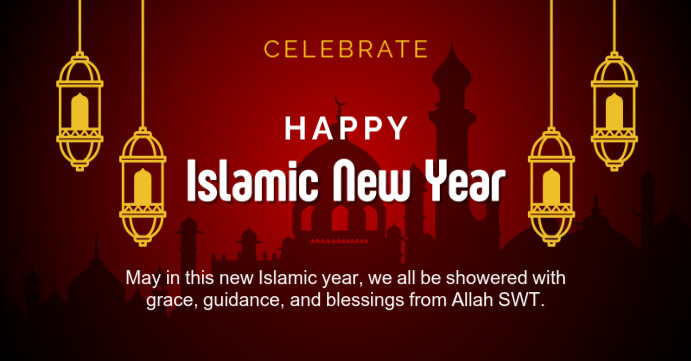 Red Pastel Happy Islamic New Year Celebration Facebook Event Cover ...
