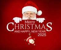 Red Pastel Happy Merry Christmas 2025 Medium Rectangle template