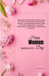 Red Pastel Happy Women Day Greeting Card/wishes Design  Half Page Wide template