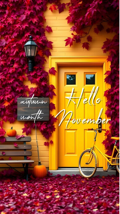 Red Pastel Hello November Whatsapp Status Template | PosterMyWall