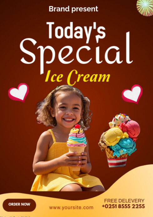 Red Pastel Ice Cream A4 template