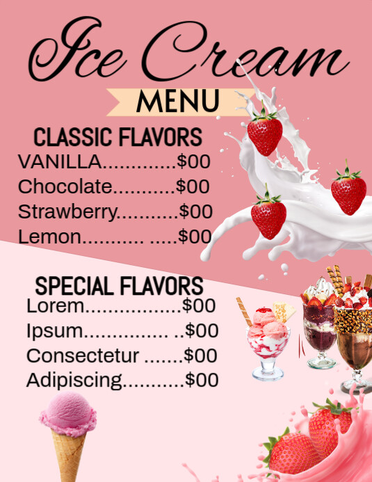 Red Pastel Ice Cream Poster Flyer (us Letter) template