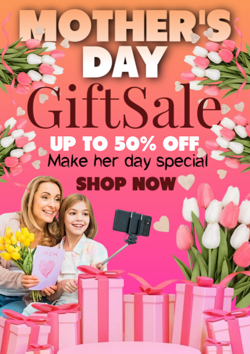 Red Pastel Mother's Day Gift Sale A2 template