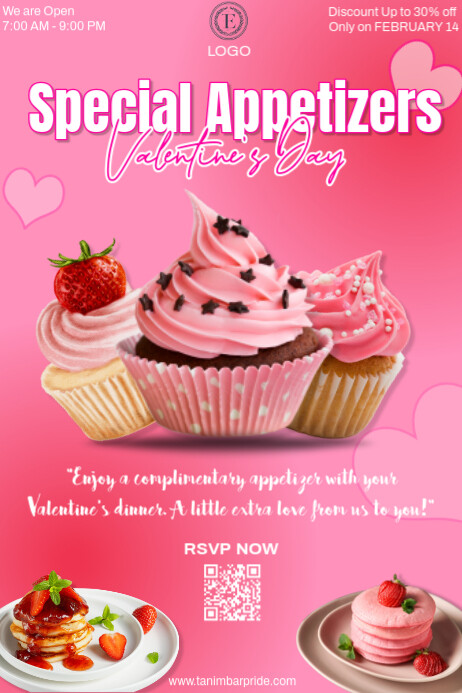 Red Pastel Special Appetizers For Valentine Day Poster Template ...