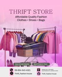 Red Pastel Thrift Store Fashion Instagram Portrait template