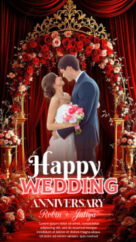 Red Pastel Wedding Anniversary  Instagram Story template