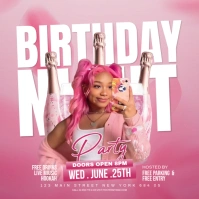 Red Pink Birthday Party Flyer Square (1:1) template