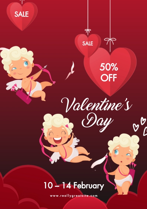 Red Pink Valentine's Day Super Sale Promo Pos A4 template