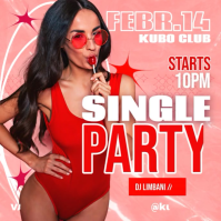 Red Pink White Valentine Single Party Instagram POST – Nightclub Event Template Design