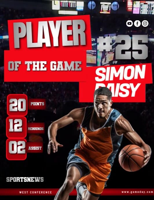 Red Player of The Game Flyer (US Letter) template