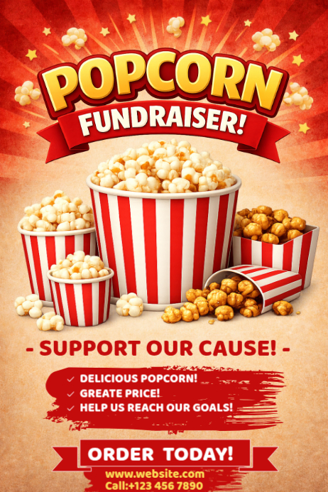 Red Popcorn Fundraiser Poster Template | PosterMyWall