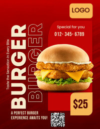 Red Premium Burger Flyer Template – Retro Diner Style With Luxury Black & Gold Theme" Flyer (us Lett
