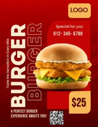 Red Premium Burger Flyer Template – Retro Diner Style With Luxury Black & Gold Theme" Flyer (us Lett Volante (Carta US)