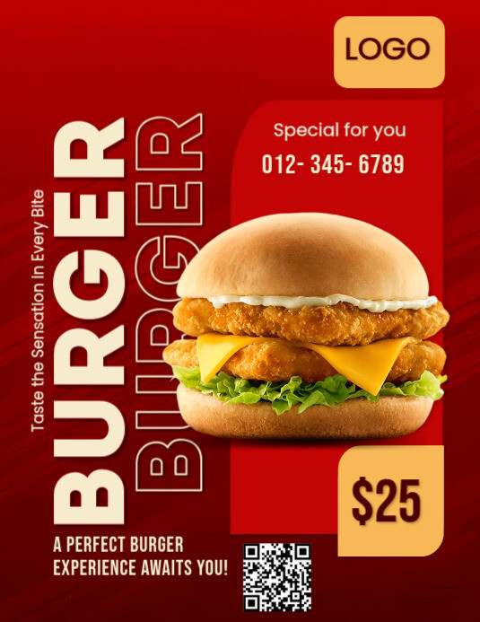 Red Premium Burger Flyer Template – Retro Diner Style With Luxury Black & Gold Theme" Flyer (us Lett