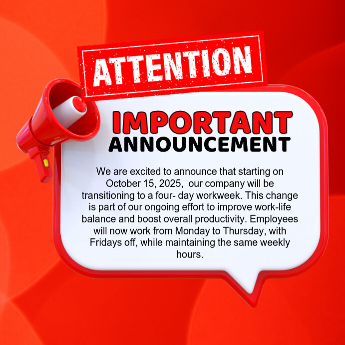 Red Professional Attention Important Announcement Notification Posters ...