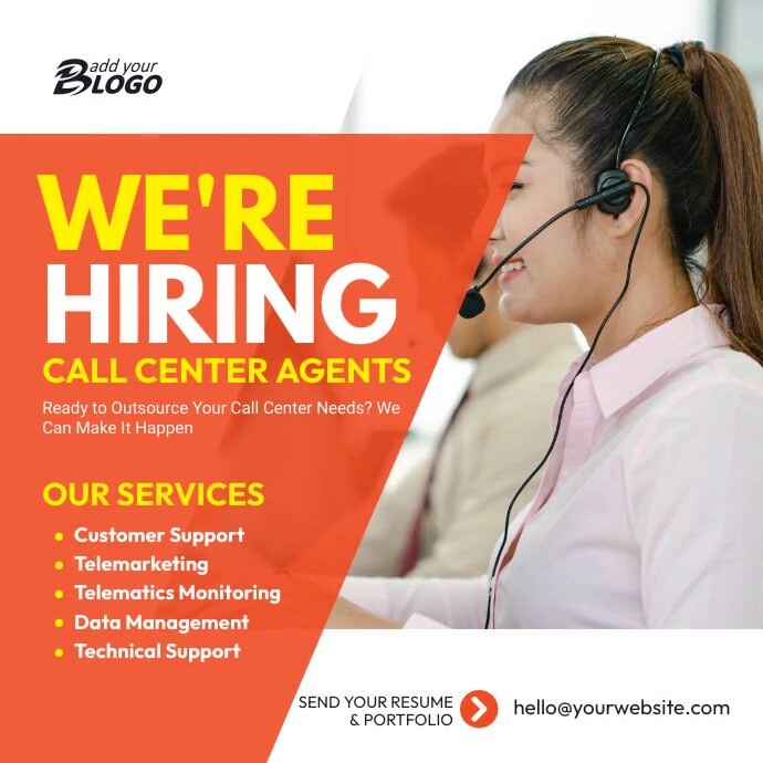 Red Professional Call Center Hiring Square (1 template