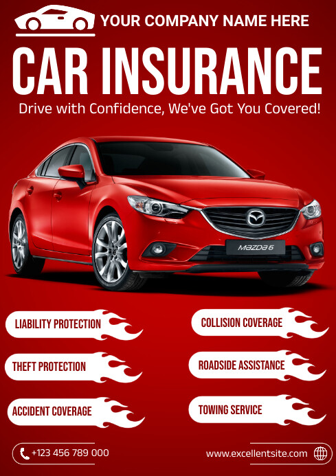 Red Professional Car Insurance A4 Template | PosterMyWall