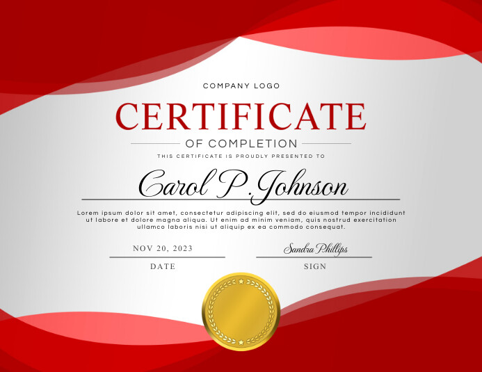 Red Professional Certificate of Completion Volantino (US Letter) template