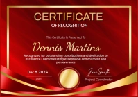 Red Professional Certificate Of Recognition A1 template
