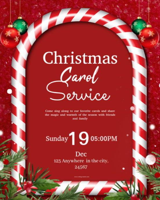 Red Professional Christmas Carol Service Instagram Portrait Template ...