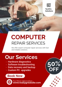 Red Professional Computer Repair Services A2 template