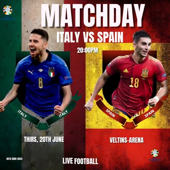 Red Professional Euro 2024 Italy Vs Spain  In Instagram Post template