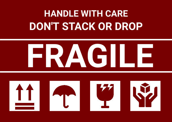 Red Professional Fragile Sticker Postcard Ikhadi leposi template