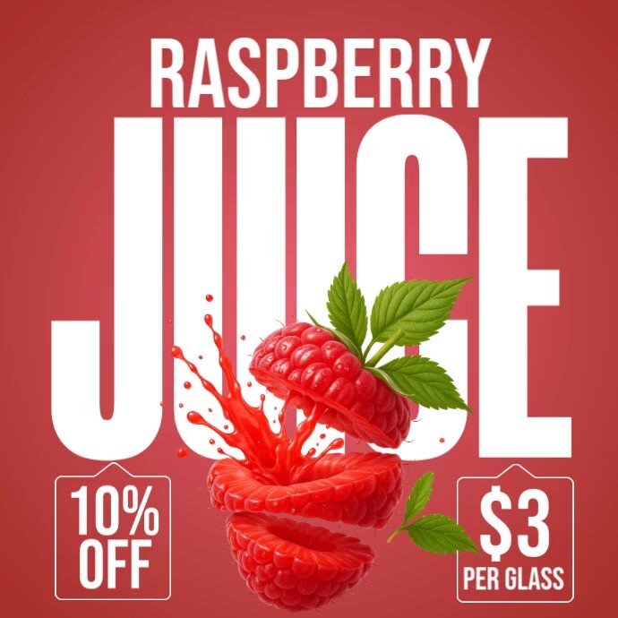 Red Professional Fresh Raspberry Juice  Instagram Post template