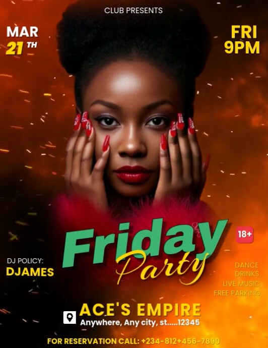Red Professional Friday Party Flyer  Flyer (us Letter) Pamflet (VSA Brief) template