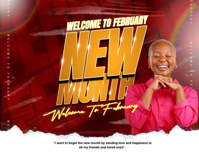 Red Professional Graphics Design Happy New Month Wishes, Greetings New Month Vibes Welcome February, Flyer (US Letter) template