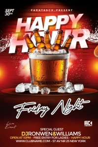 Red Professional Happy Hour Friday Night Post Poster template