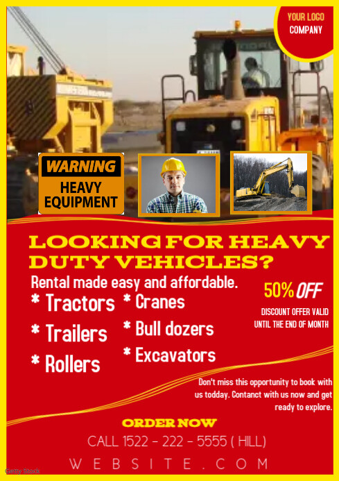 Red Professional Heavy Duty Vehicles Rental A3 Template | PosterMyWall
