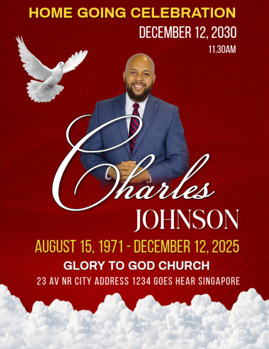 Plantilla de Red Professional Home Going Celebration Flyer | PosterMyWall