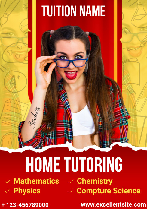 Red Professional Home Tuition A4 Template | PosterMyWall