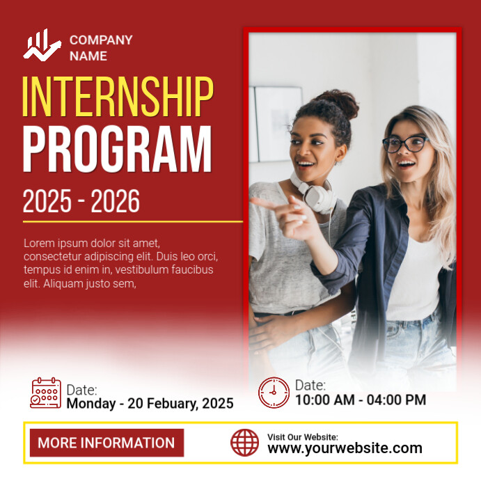 Red Professional Internship Instagram Post Template | PosterMyWall