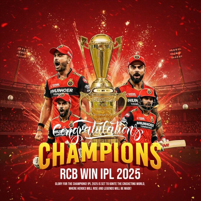 Red Professional Ipl Champion 2025, Instagram Post Template | PosterMyWall