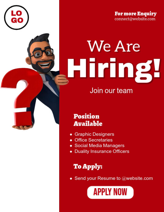 Red Professional Job Hiring  Flyer (us Letter) Pamflet (VSA Brief) template
