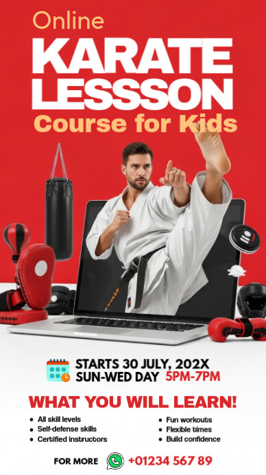 Red Professional Online Karate Classes Instagram Story template