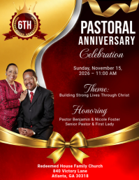 Red Professional Pastoral Anniversary Celebration Flyer Iflaya (Incwadi ye-US) template