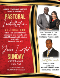 Red Professional Pastoral Installation Celebration Flyer Pamflet (Letter AS) template