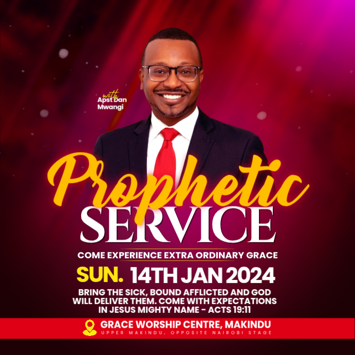 Red Professional Prophetic Service Church Event Instagram Post Template ...