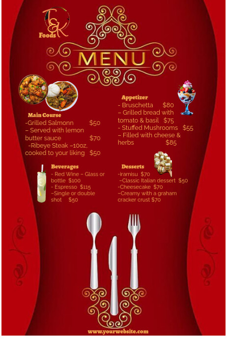 Plantilla de Red Professional Red And Gold Menu Design Poster ...