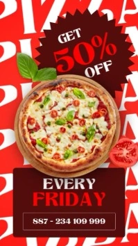 Red Professional Red White And Dark Red Colors Instagram Story Pizza Promo Advertising |  Instagram template