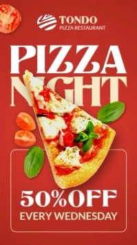 Red Professional Red White And Gold Pizza Restaurant Flyer Advertising | Pizza Night Sales And Disco Historia de Instagram template