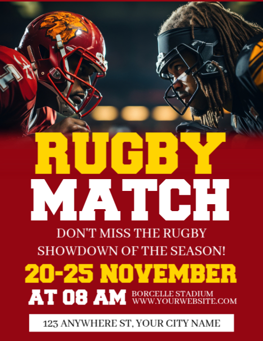 Red Professional Rugby Match Flyer (us Letter) Template | PosterMyWall